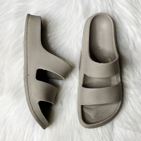 Old Navy Strappy Slide on Sandals Beige Grey Size 1 - Picture 2 of 7